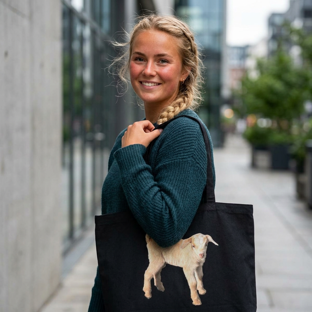 Goat Life Tote Bag — Large Eco Canvas Market Tote with Cute Baby Goat Design